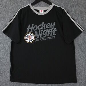 Hockey Night In Canada Shirt Mens XL Black Grey Ringer Crew Neck CBC Sports Tee